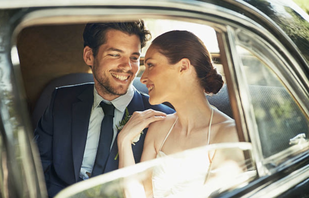 Bride & Groom in Car