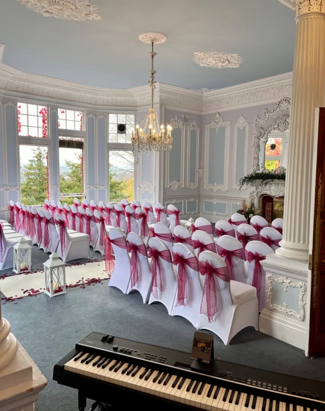 A wedding ceremony in the ornate MacMillan Room in Edinburgh Zoo's Mansion House, with fantastic views of the Pentland Hills @edinburghzoo.weddings #edinburghzoo #edinburghzoomansionhouse #edinburghzoowedding #edinburghwedding #scottishweddingpianist